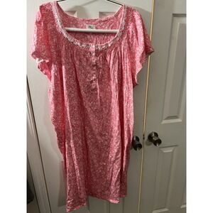 Aria Plus Size 5X Pink Floral Nightgown Pockets Flutter Sleeve Pockets Smocking